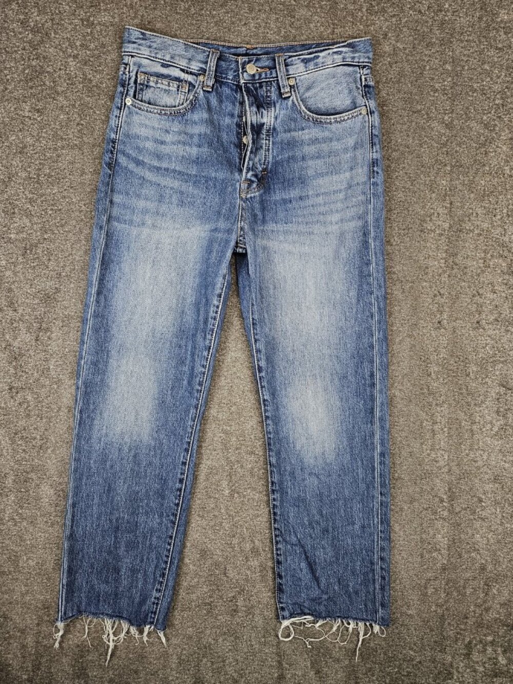 Lucky Brand High Rise 90's Straight Jeans Womens 27 (30x26) Medium Blue Raw Hem
